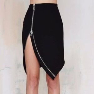 black asymmetrical skirt with zipper